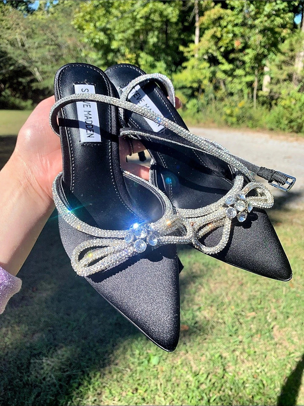 Steve Madden Viable Black & Silver Jeweled Bow Heels